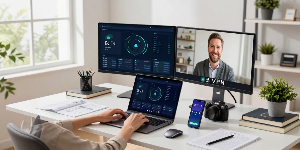 快连 VPN enhances connectivity in a modern home office with high-speed internet.