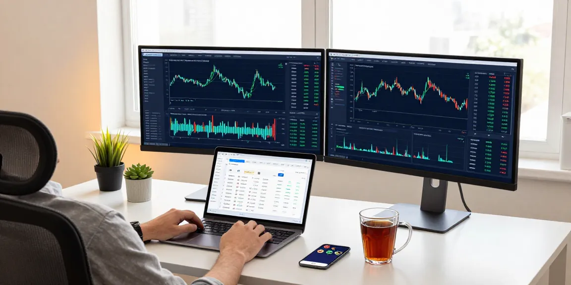 Funexchange cryptocurrency trading dashboard on multiple screens in a professional workspace.