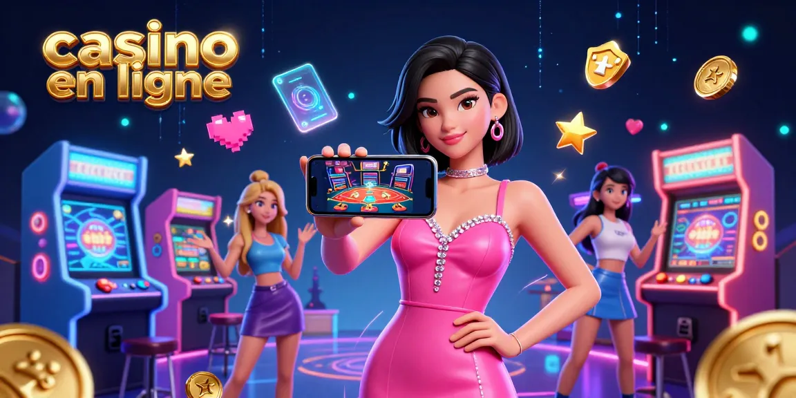 Vivez l'excitation du casino en ligne avec une illustration vibrante mettant en scène une femme confiante s'adonnant à des jeux avec croupiers en direct.