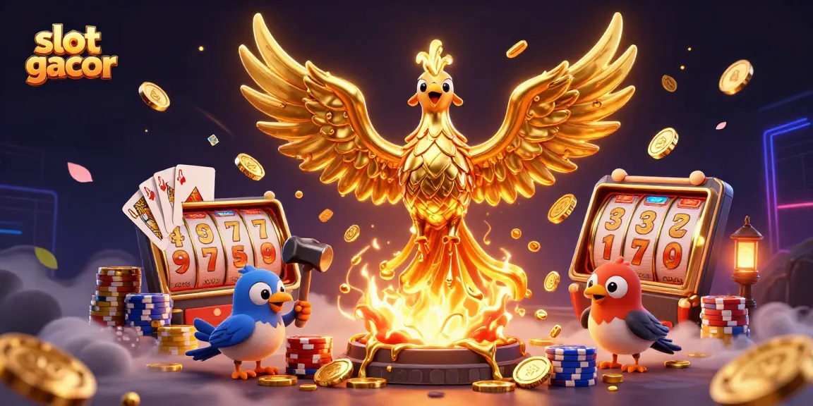 Experience the thrill of slot gacor with a mesmerizing 3D golden phoenix amidst cascading riches.