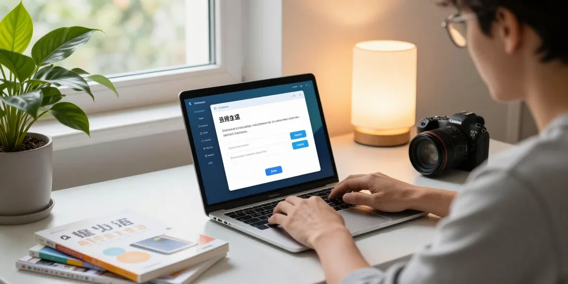 telegram china setup in a modern home office with a laptop showing the app