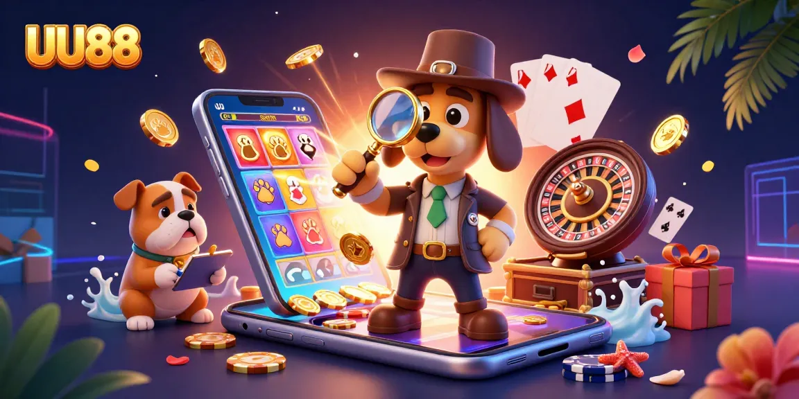 Experience the thrill of UU88's gaming with vibrant casino elements and animated characters.