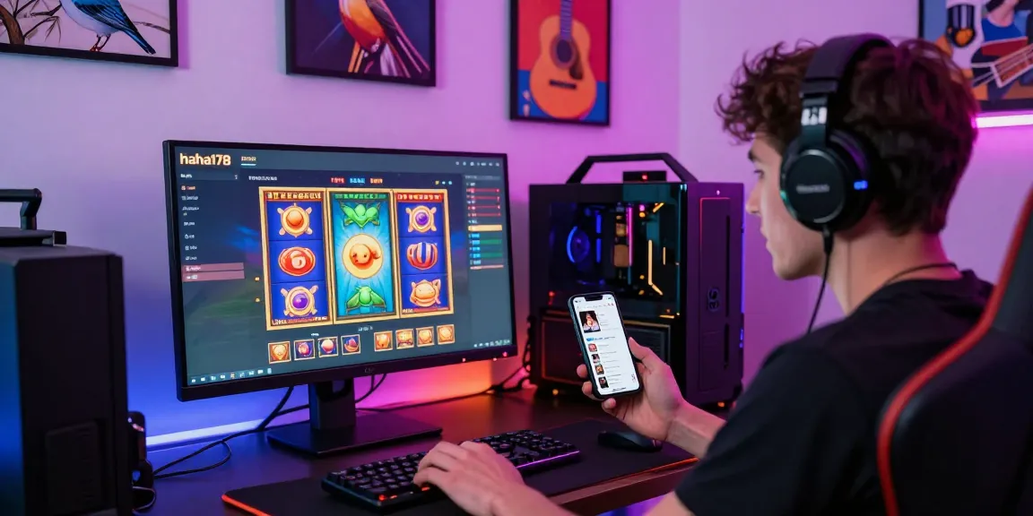 Player enjoying haha178 slot games with music and vibrant atmosphere