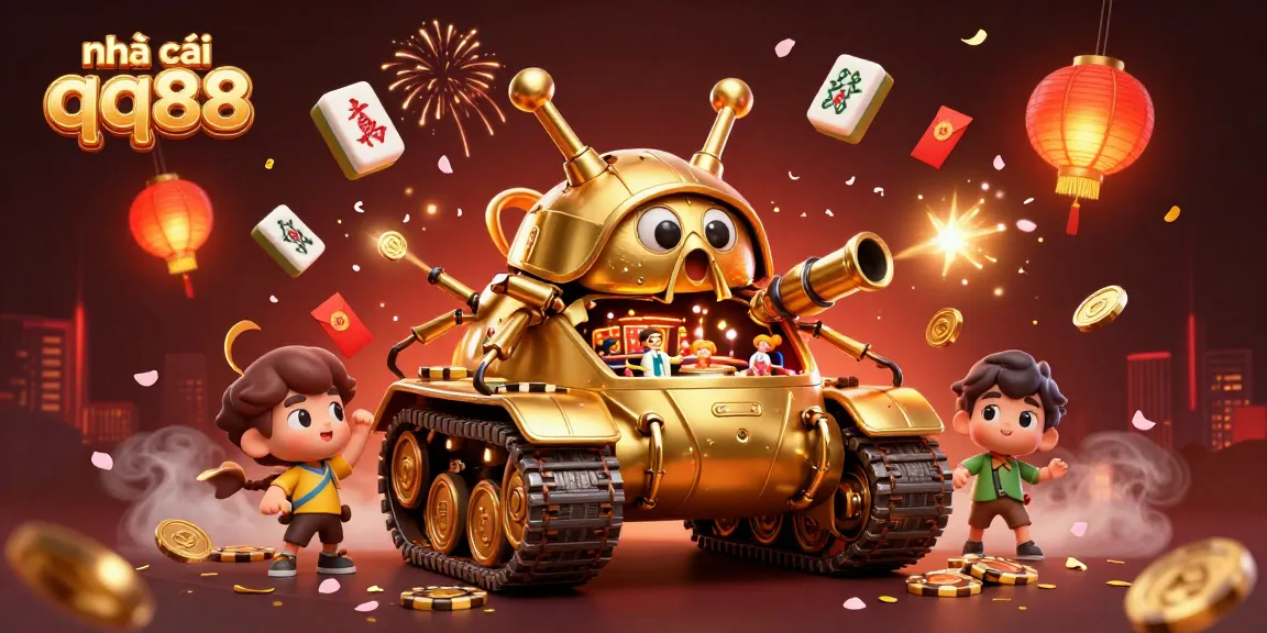 Experience the vibrant energy of nhà cái qq88 in a packed golden beetle tank casino illustration.