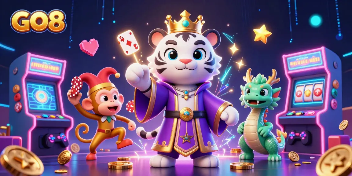 Experience thrilling gameplay at GO8 with lively characters in a vibrant casino scene.