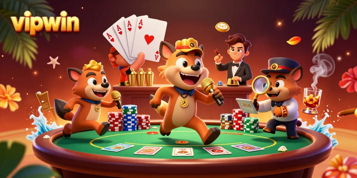 Experience the excitement with vipwin as hyenas entertain in a lively casino scene filled with games and laughter.