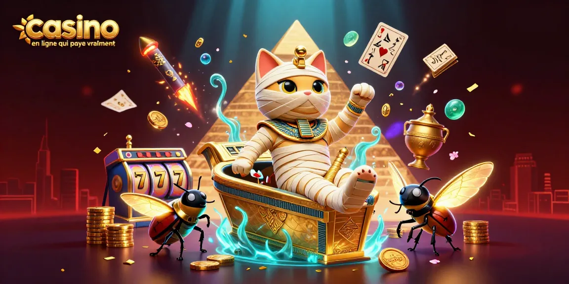 Casino en ligne qui paye vraiment : mise en scène animée captivante d’un chat momie égyptien et un scarabée.