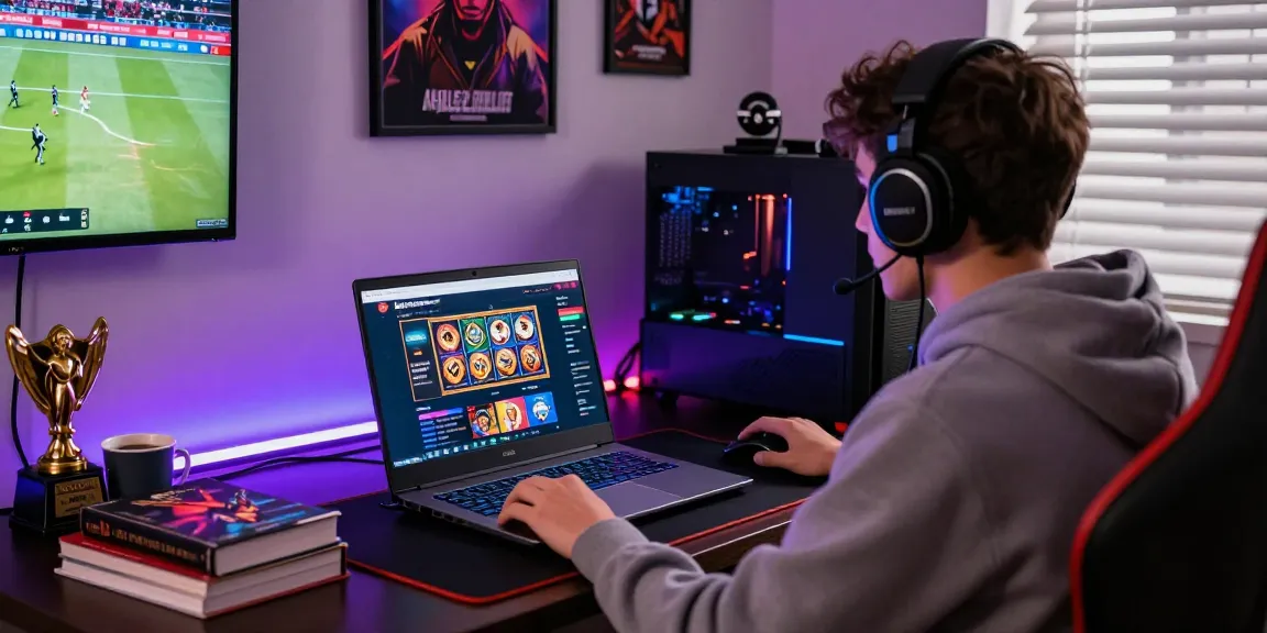 Engaging home gaming scene featuring gameplay on raja328maen.com with vibrant slots and sports betting.