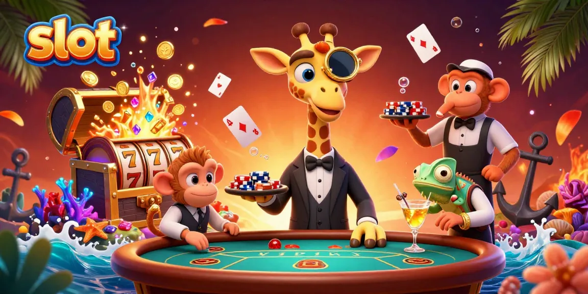 Menghadirkan slot dengan kombinasi karakter unik seperti jerapah dan monyet di meja poker menunggu aksi judi beruntung.