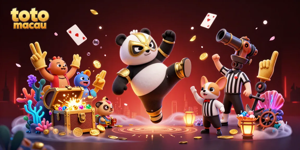 Engage in excitement at toto macau with a vibrant scene of a panda wrestler and cheering animals.
