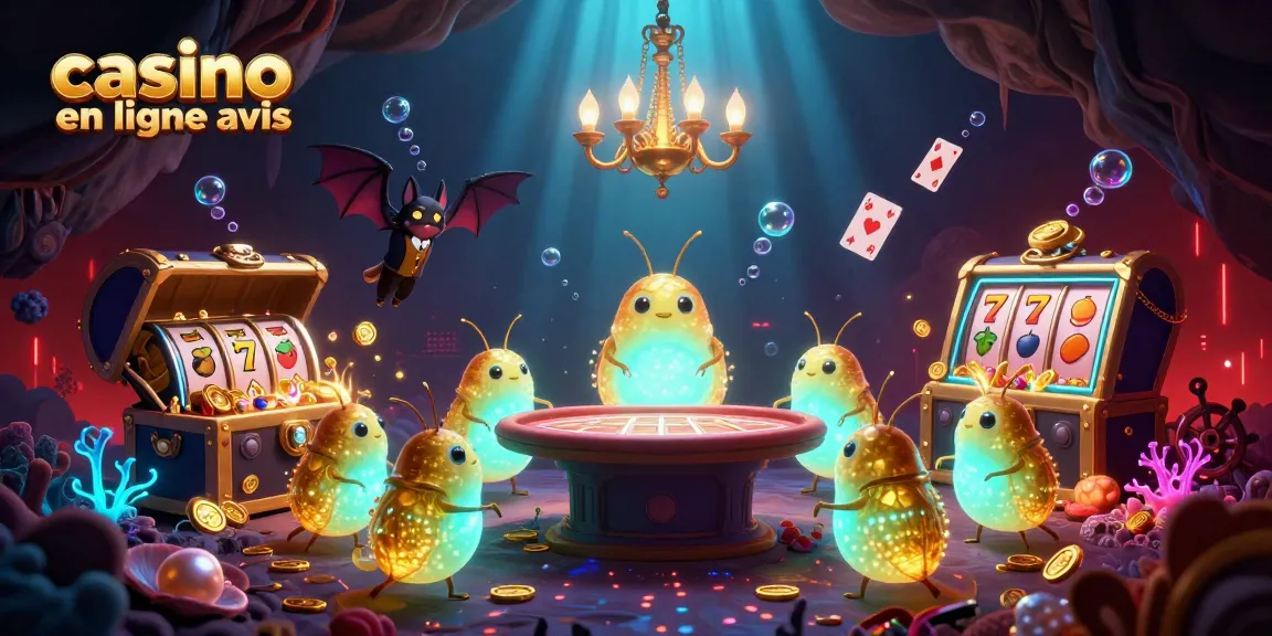 Admirez l'avis sur le casino en ligne avec nos lumineuses larves dans un casino sous-marin coloré.
