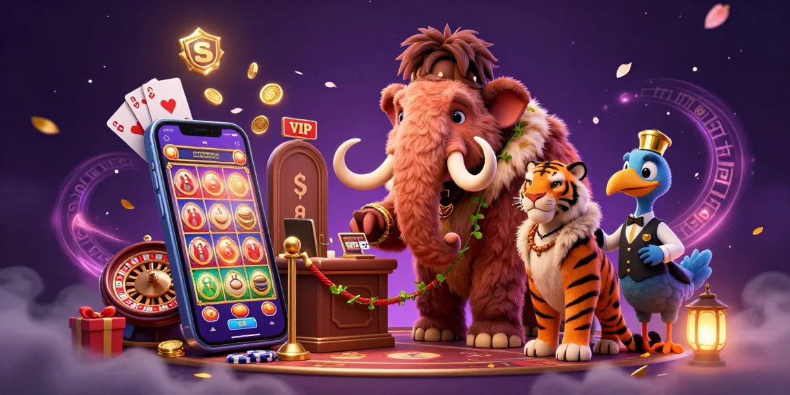 S 8 illustrates a vibrant casino scene with a mammoth bouncer, saber-tooth tiger, and dodo doorman promoting an exciting gambling atmosphere.