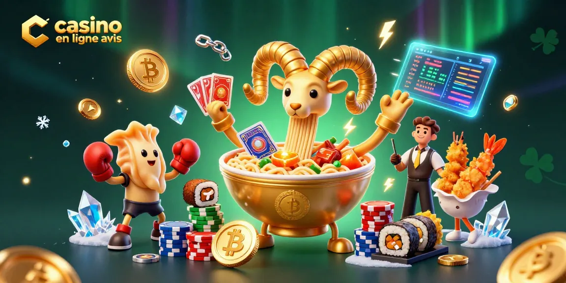 Casinos en ligne avis: Illustration dynamique de personnages de casino en action avec des éléments colorés.