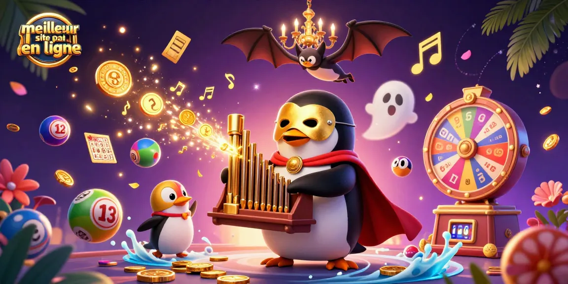 Visualisez le meilleur site pari en ligne avec un pingouin fantôme à l'orgue, en pleine action de jeu