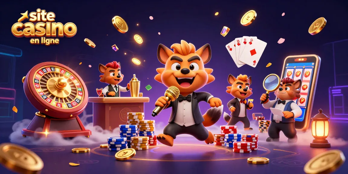 Dans ce site casino en ligne, un groupe de hyènes s'amuse dans un club de comédie au milieu de pièces d'or et de cartes à jouer.